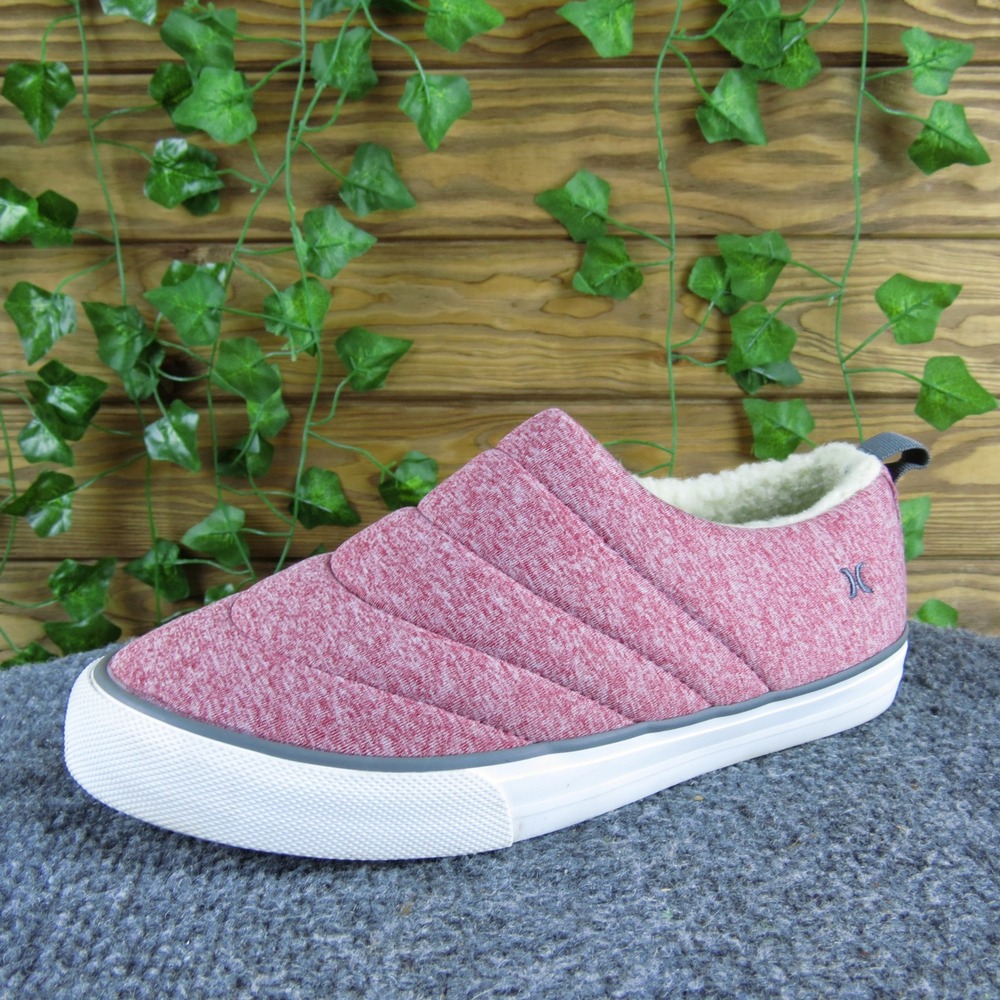 Hurley Womens Quilted Pink Heathered Slip On Faux Fur Lined Comfort Sneakers 7‎